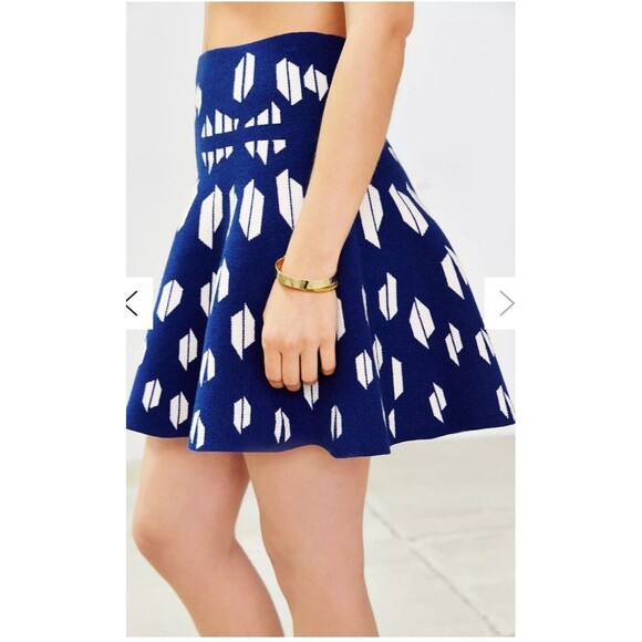 NWT! J.O.A. Sweater Skirt Size Small Blue Wool Blend Stretch Flare Fall Office - Picture 2 of 9